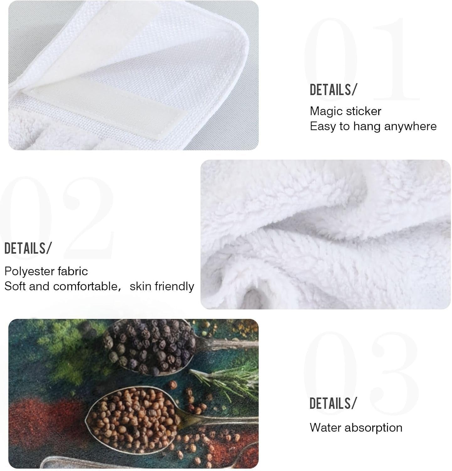 Herbs Spices Hanging Kitchen Towels Cutlery Spoon Hand Tie Towel Fast Drying Dish Tea Towels for Bath Tabletop Gym Home Decor Set of 2