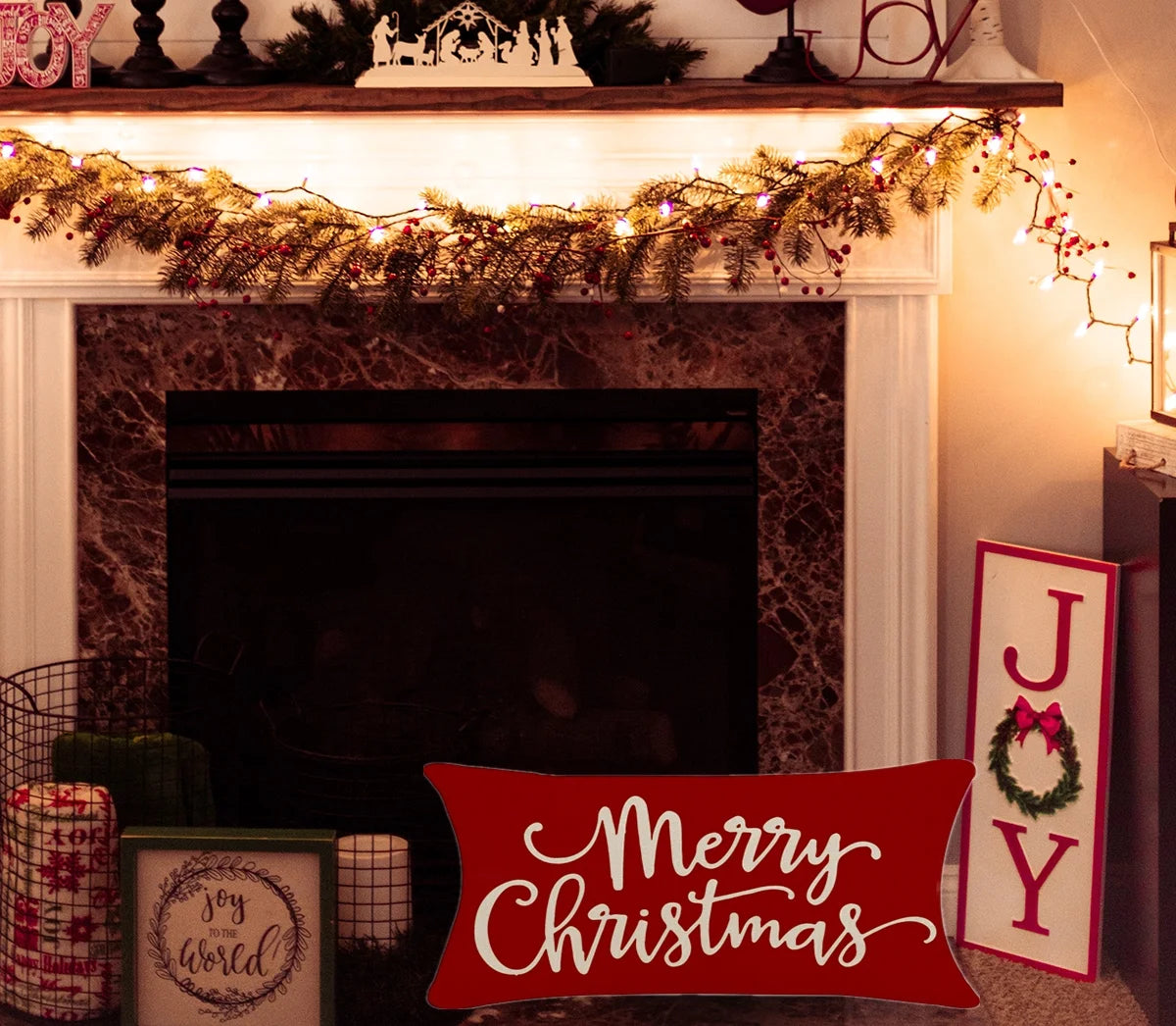 Christmas Pillow Covers Decorations Red Merry Christmas Farmhouse Throw Pillow Covers Great Gift for Christmas 12" X 20" 1 Pack