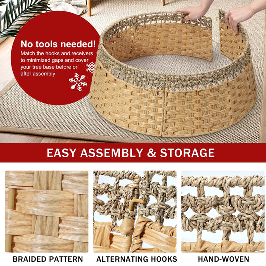 26 Inch Christmas Tree Collar, Christmas Tree Skirt Cover for Christmas Tree Decorations | Wooden | Natural