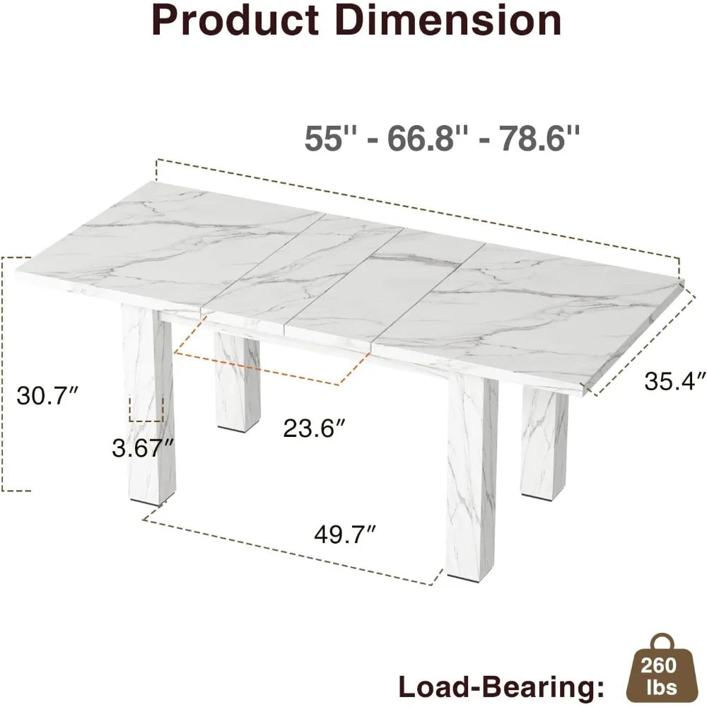 Extendable Dining Table for 6 8 10, 55'' to 78" Expandable Dining Room Table Modern Large Transformer Rectangle Dining Room Tab