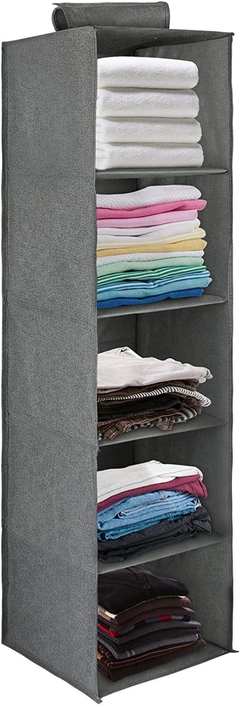 Hanging Closet Organizers and Storage, 5-Shelf Hanging Drawer for Closet, Collapsible Heavy Duty Hanging Closet Dresser for Clothes Bags Shoes Toys, Gray