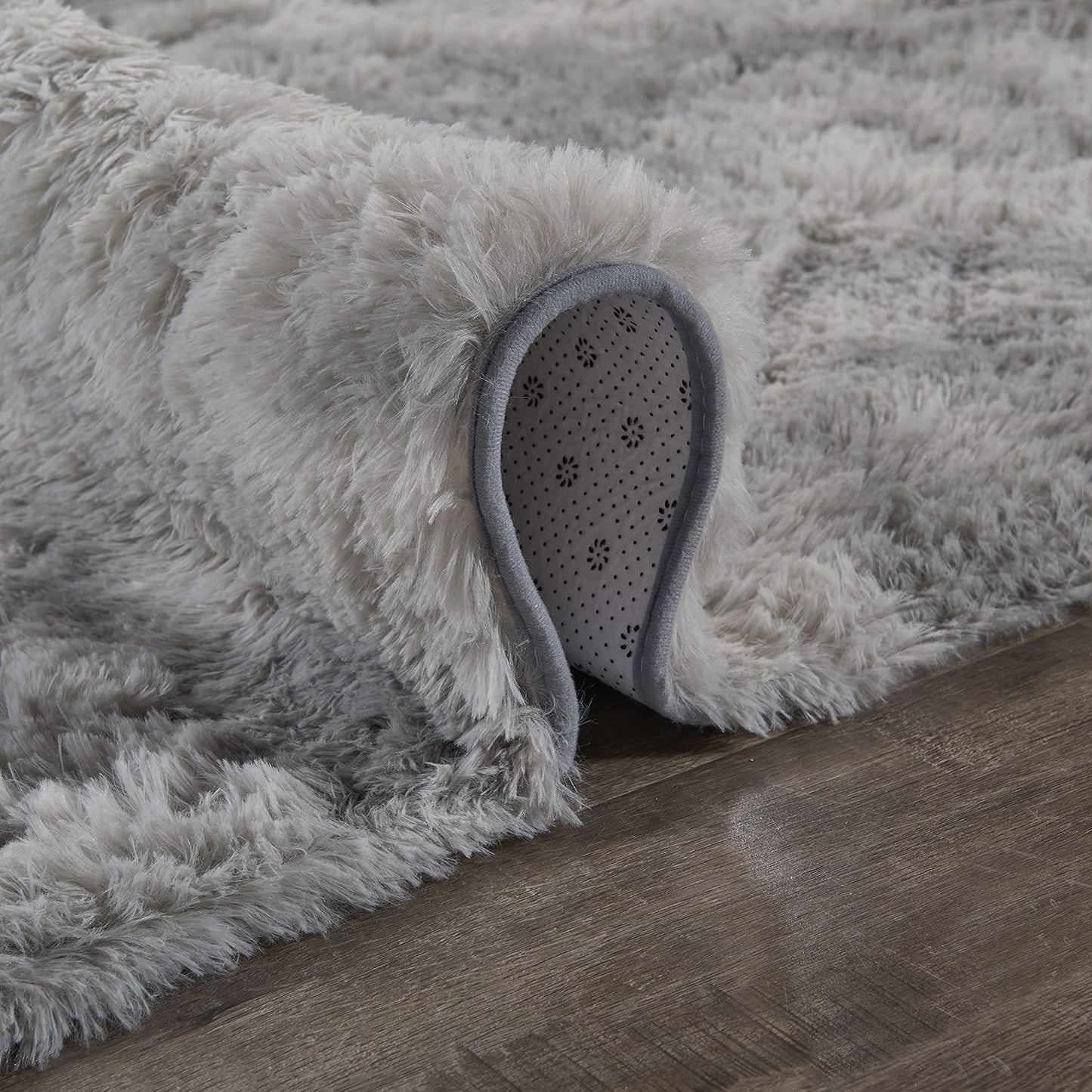 Shag Ultra Soft Area Rug, Non-Skid Fluffy 4'X6' Tie-Dyed Light Grey Plush Indoor Fuzzy Faux Fur Rugs for Living Room Bedroom Nursery Decor Furry Carpet Kids Playroom