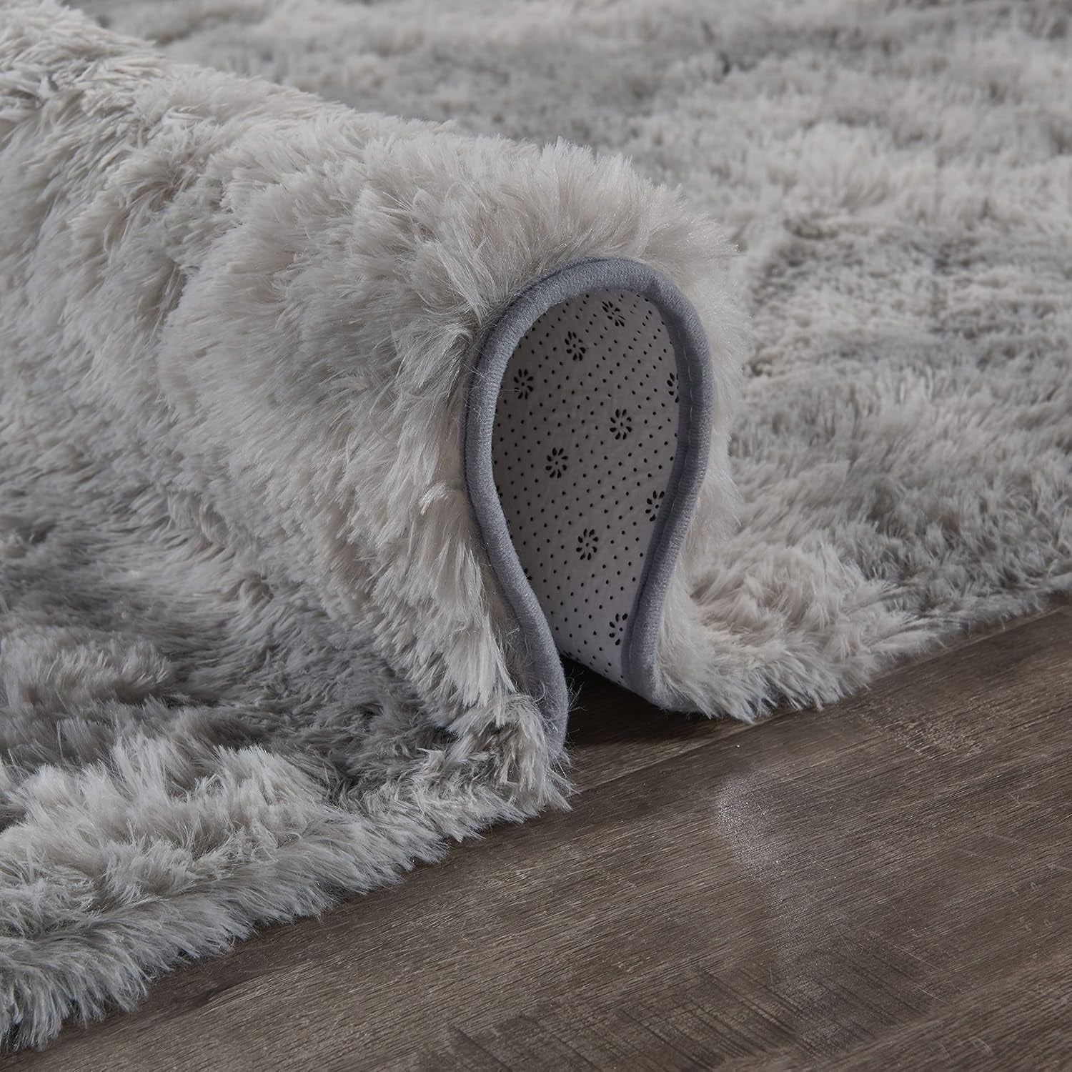 Shag Ultra Soft Area Rug, Non-Skid Fluffy 4'X6' Tie-Dyed Light Grey Plush Indoor Fuzzy Faux Fur Rugs for Living Room Bedroom Nursery Decor Furry Carpet Kids Playroom