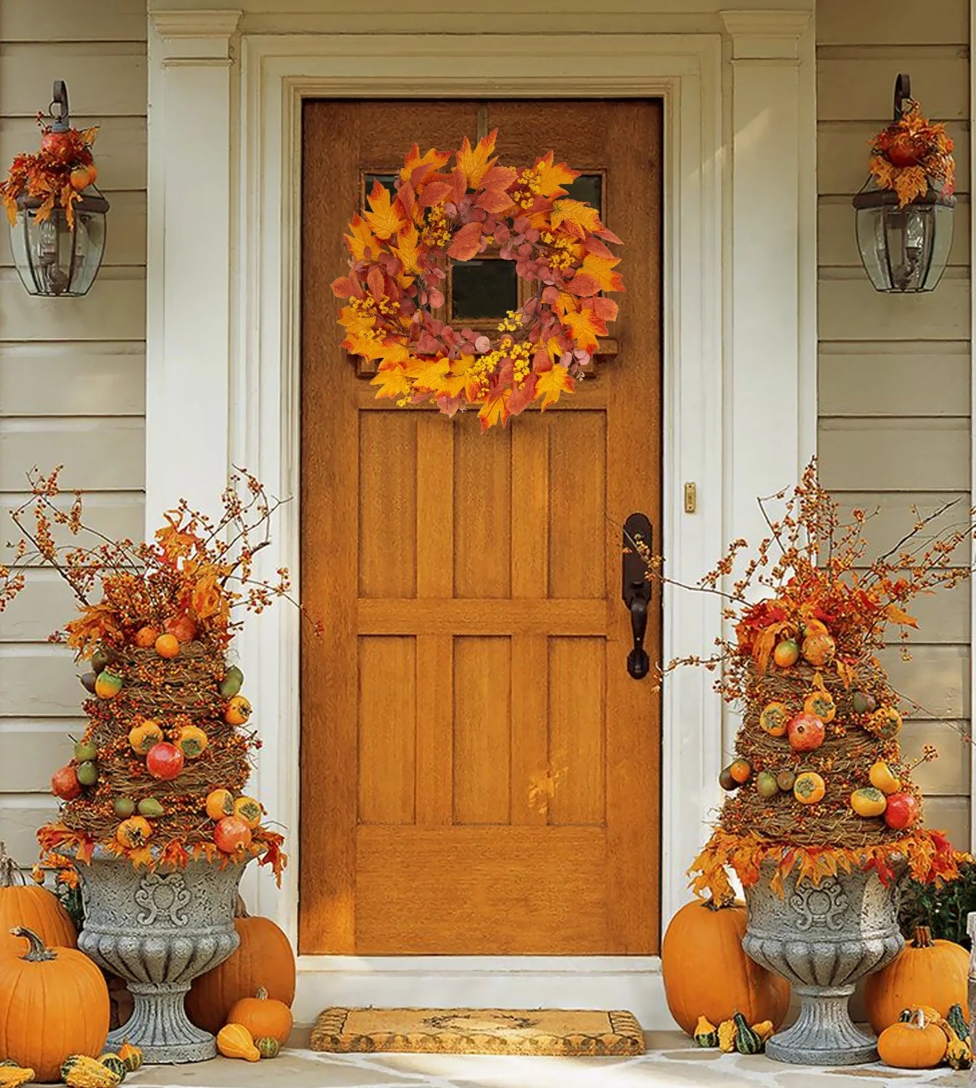 Fall Wreaths for Front Door, 20" Artificial Maple Leaf Autumn Door Wreaths Farmhouse Fall Decorations for Home