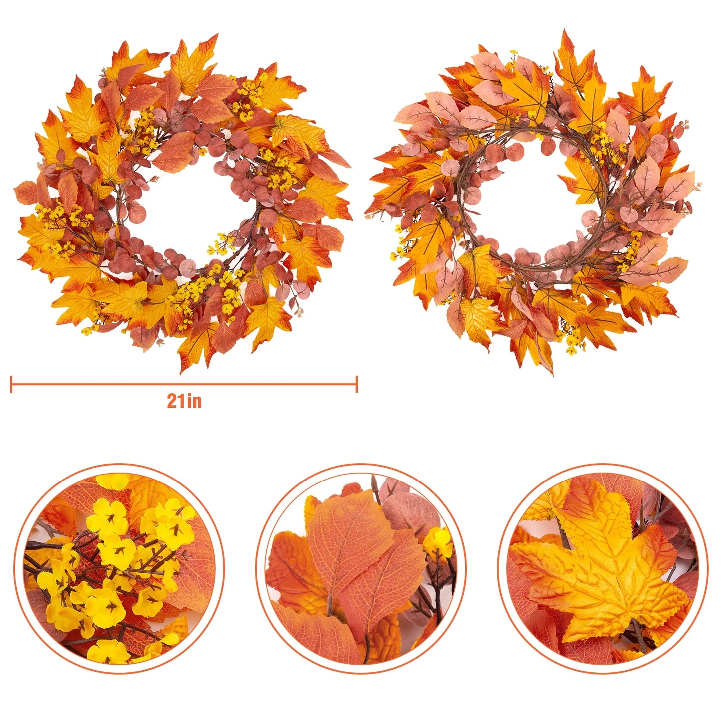 Fall Wreaths for Front Door, 20" Artificial Maple Leaf Autumn Door Wreaths Farmhouse Fall Decorations for Home
