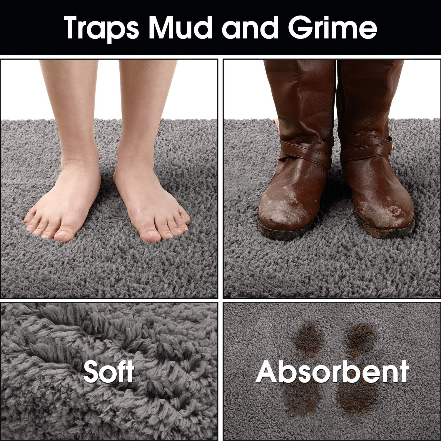 Door Mats Indoor, 17"X29" Super Absorbent Non Slip Rugs for Entryway, Front Back Welcome Doormat Dirt Trapper (Grey)