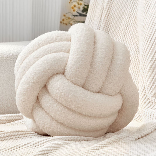 Knot Pillow Ball round Throw Pillows Home Decor Cushion Decorative Throw Pillows Lambswool Beige 11 Inch