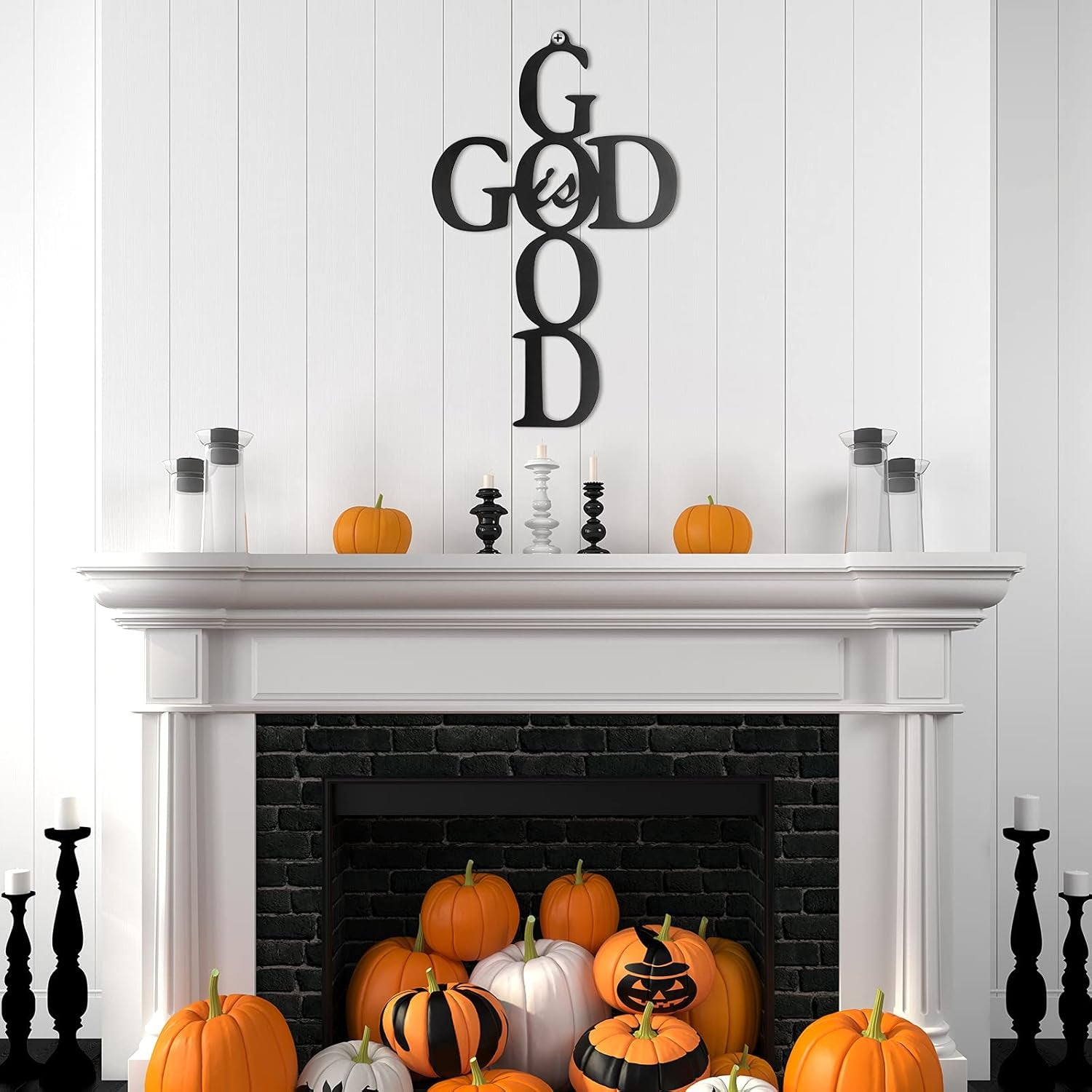God Is Good Black Cross Metal Wall Art Hanging Sign Nice Religious Decor Present for Home Wall Decoration in Family Office (Metal, 9.84 X 15.75 Inch)