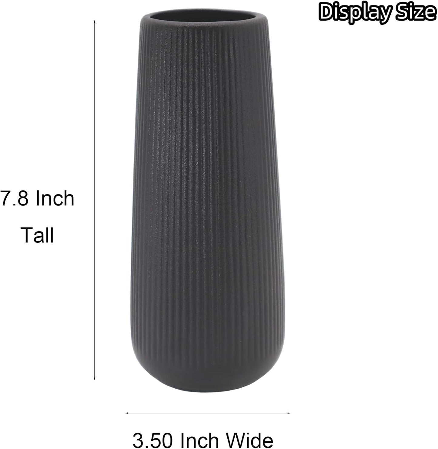 8 Inch Matte Black Ceramic Vase, Decorative Minimalist Textured Flower Vase for Modern Home Decor Living Room Table Centerpieces
