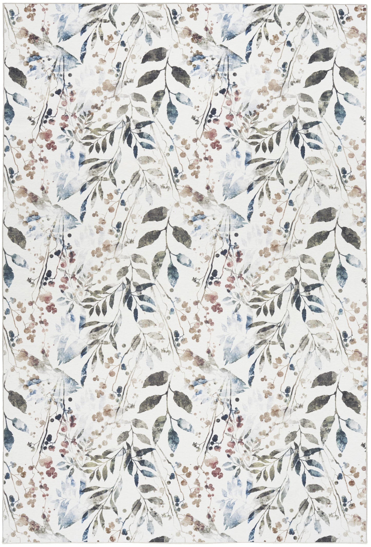 4' X 6' Green and Ivory Floral Power Loom Washable Non Skid Area Rug