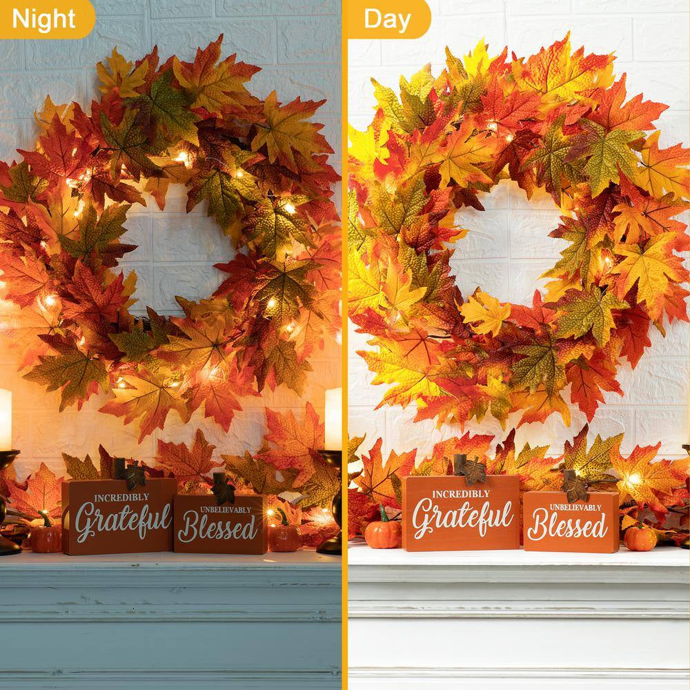 24 In. Dia Fall Lighted Maple Leaves Artificial Fall Wreath