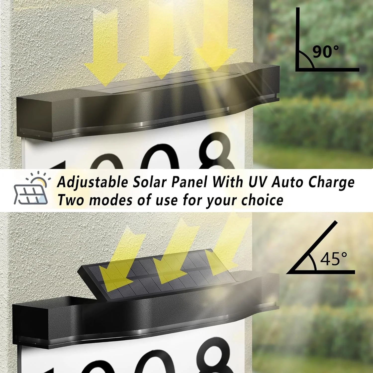 Solar House Numbers Address Plaques 3 Lighting Colors & Adjustable Solar Panel House Number for Outside, LED Solar Powered Address Sign Outdoor Waterproof