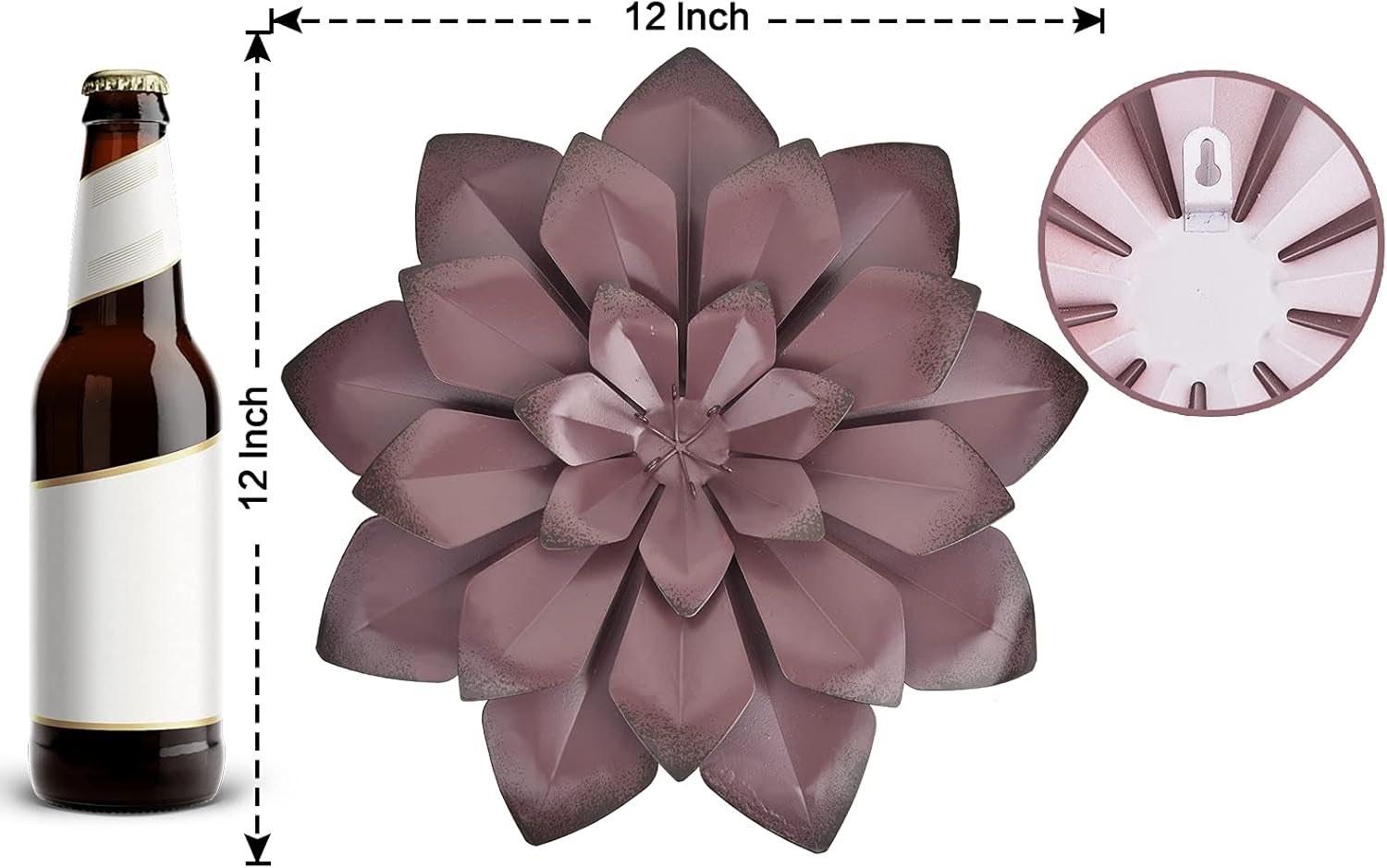 Brown Metal Flower Wall Art Decor Hanging for Indoor Outdoor Home Bathroom Kitchen Dining Room Bedroom Living Room Office or Wall Sculptures 12 Inch