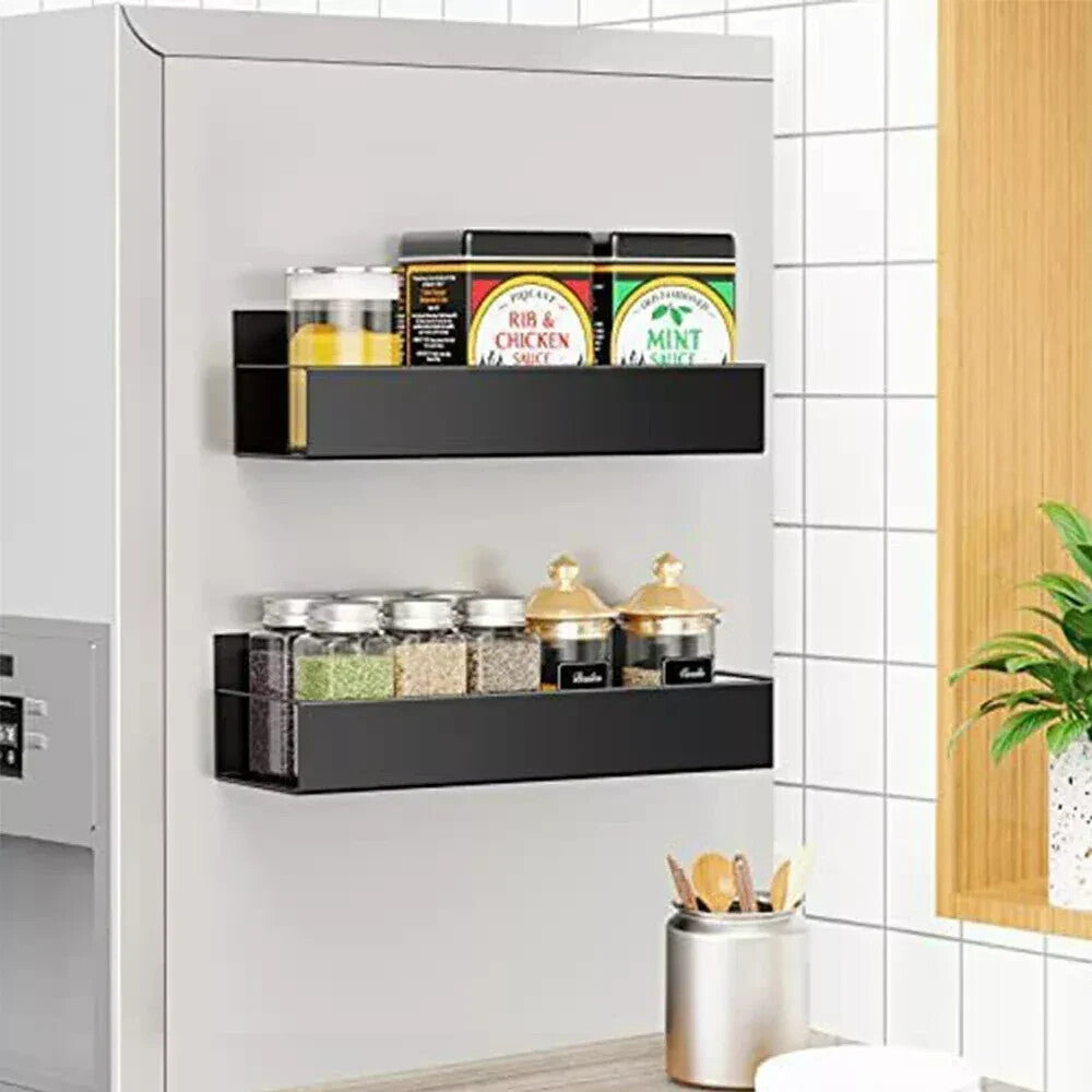 2 Magnetic Fridge Storage Shelf Spice Rack Space Saving for Side of Refrigerator