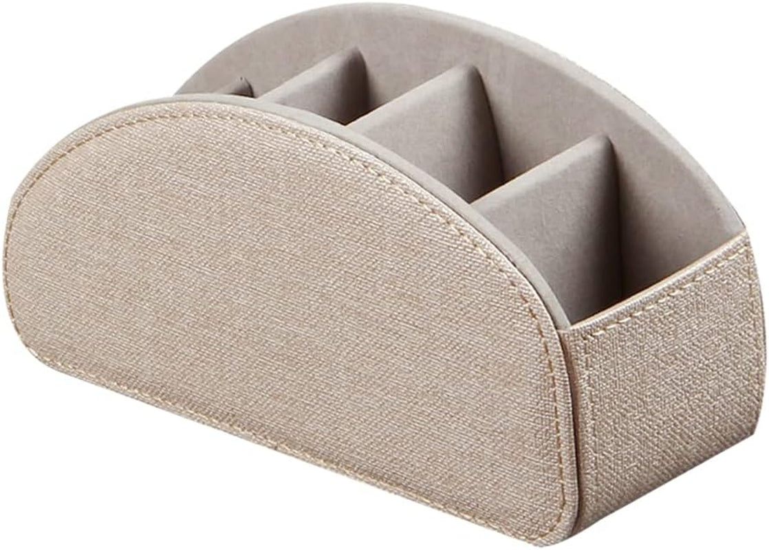 PU Leather Remote Control Organizer Box with 5 Compartments - Desktop & Bedside Storage for TV Remotes,Dvds,Blu-Ray,Glasses,Pens,Media Players Multi-Purpose Holder(Beige Cloth)