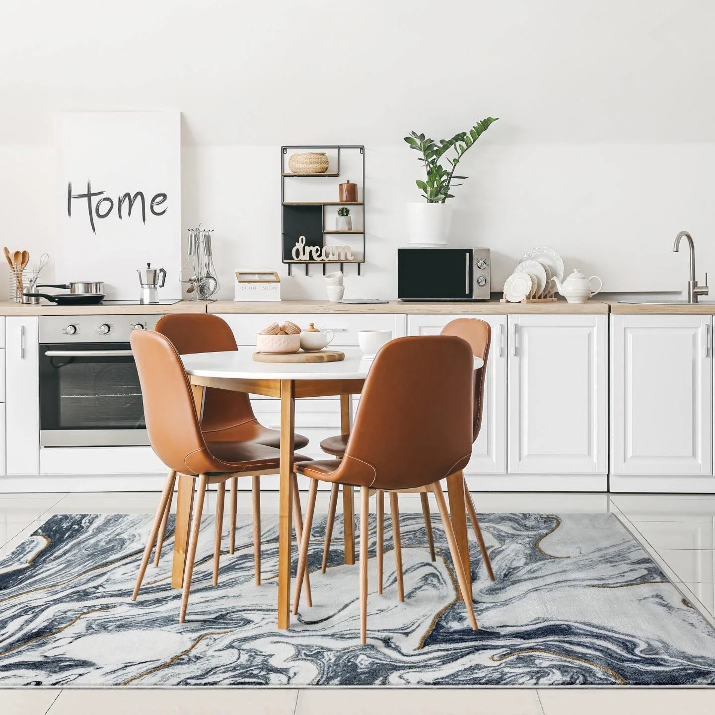 Marble Abstract Blue 8X10 Area Rug Indoor Area Rug for Living Rooms