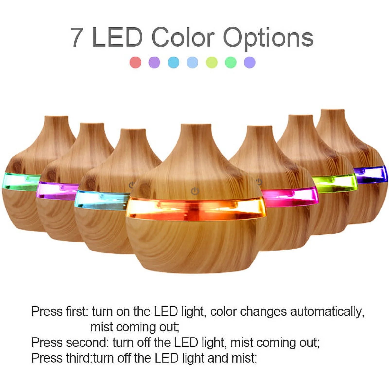 Diffusers for Essential Oils 300Ml Cool Mist Humidifiers for Bedroom, Aromatherapy Air Freshener Auto Shut-Off Timer 7 Colors LED Lights for Home Office Car