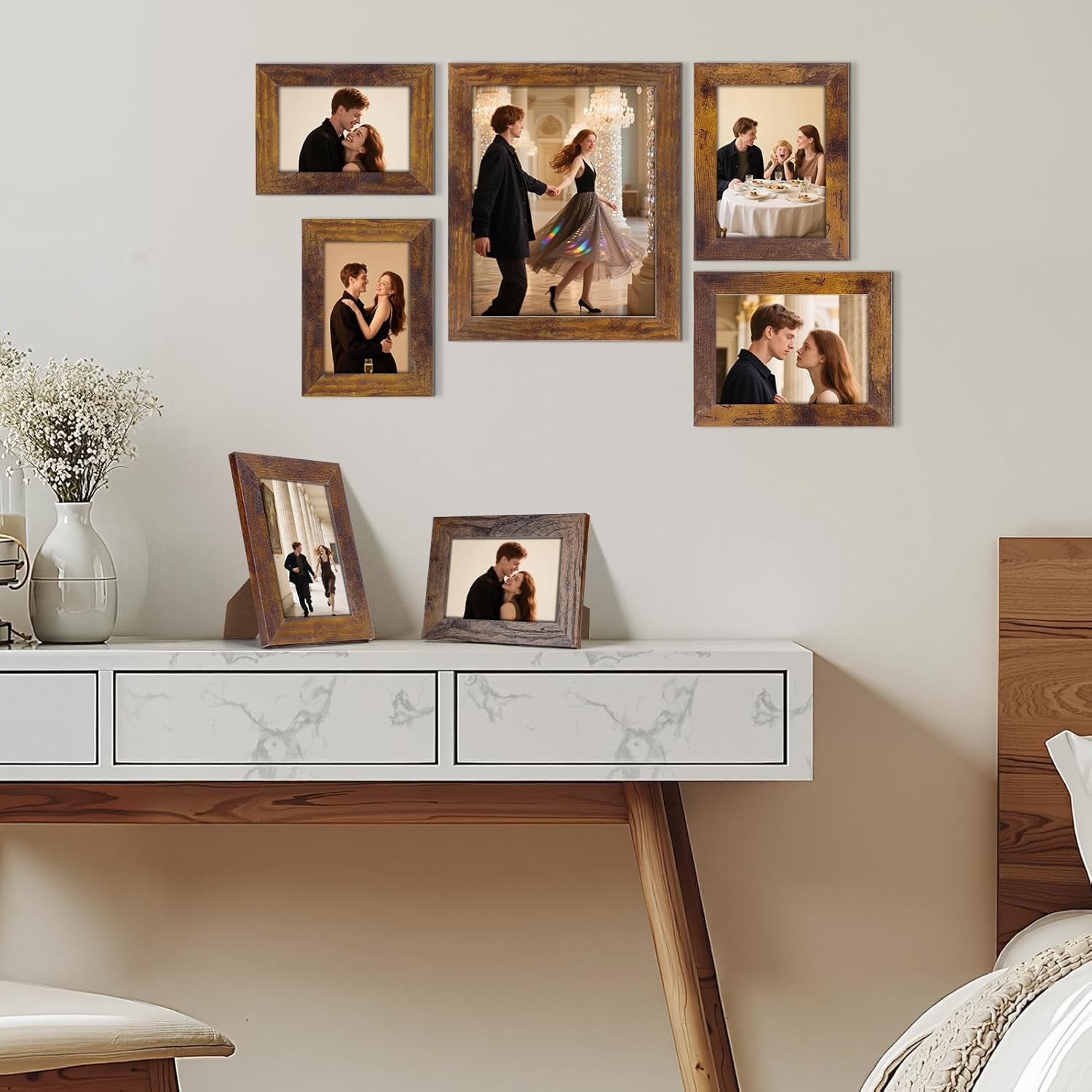 Gallery Wall Frame Set 7 Pack Distressed Picture Frame Set, One 8X10, Two 5X7, Four 4X6 Picture Frames