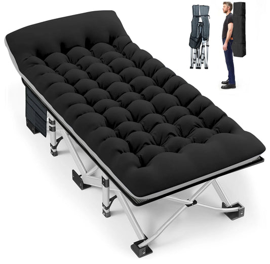 Folding Camping Cot with 2 Sided Comfort Mattress, 1200D Double Layer Oxford Folding Bed, Portable Sleeping Bed for Camp Office Nap Beach Travel