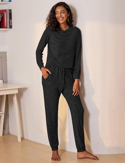 Womens Pajamas Set Long Sleeve Loungewear Soft Lounge Set Joggers with Pockets
