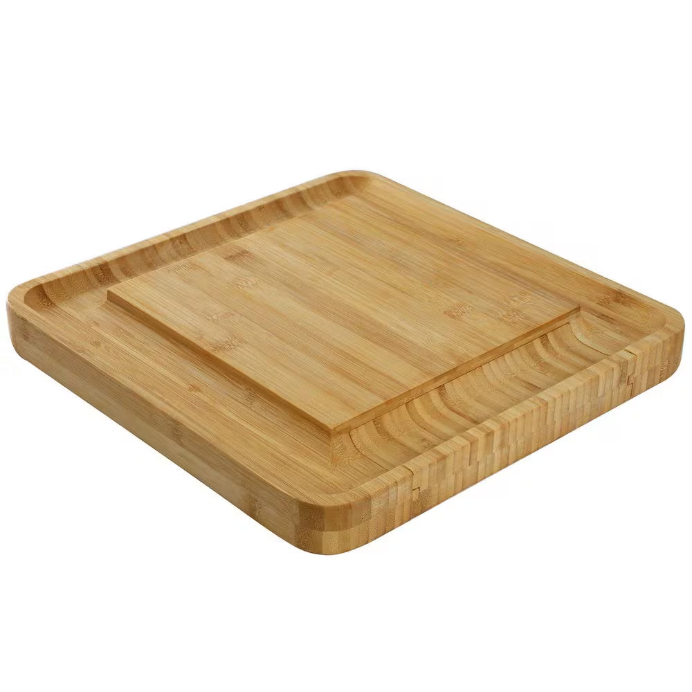 13.5 In. Bamboo Charcuterie Cheese Board with Drawer, Cheese Utensils, Bottle Opener, and 3 Piece Mini Chalkboard Set