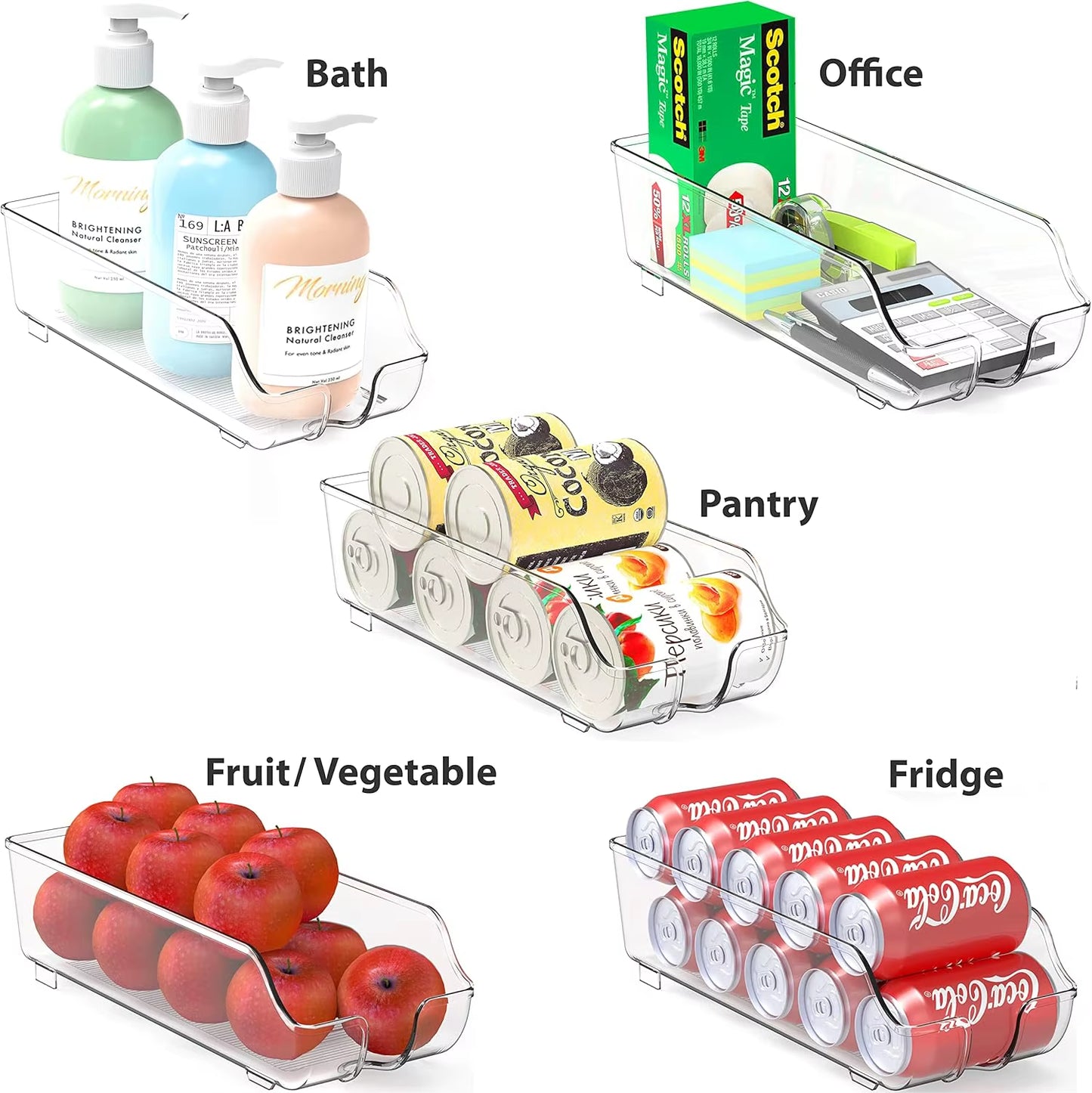 Plastic Box Simple Houseware Soda Can Organizer for Pantry / Refrigerator, Clear, Set of 2 Storage Box Storage Organizer