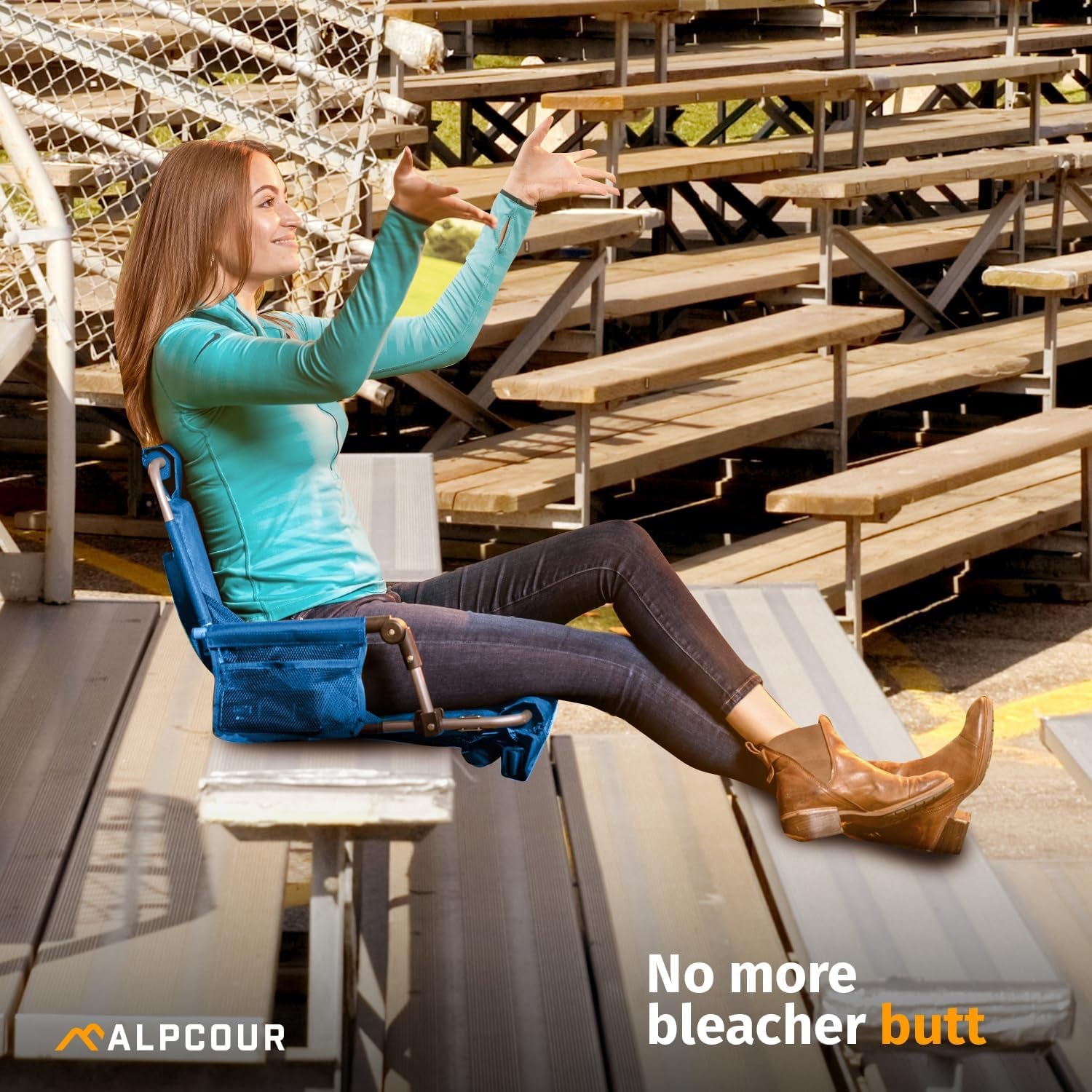 Bleacher Seat with Backrest – Premium Stadium Seating for Bleachers: Cushioned, Foldable & Padded Stadium Seat Chair with Arms & Pockets – Perfect for Football & Basketball Games