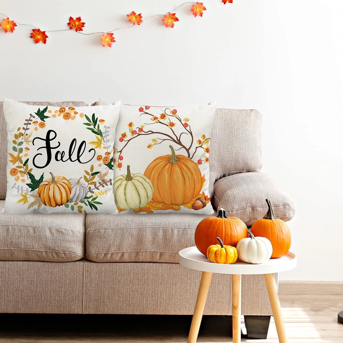 Fall Pillow Covers 18×18 Inch Set of 4 Autumn Pumpkin Pillow Covers Holiday Rustic Linen Pillow Case for Sofa Couch Farmhouse Thanksgiving Fall Decorations Throw Pillow Covers