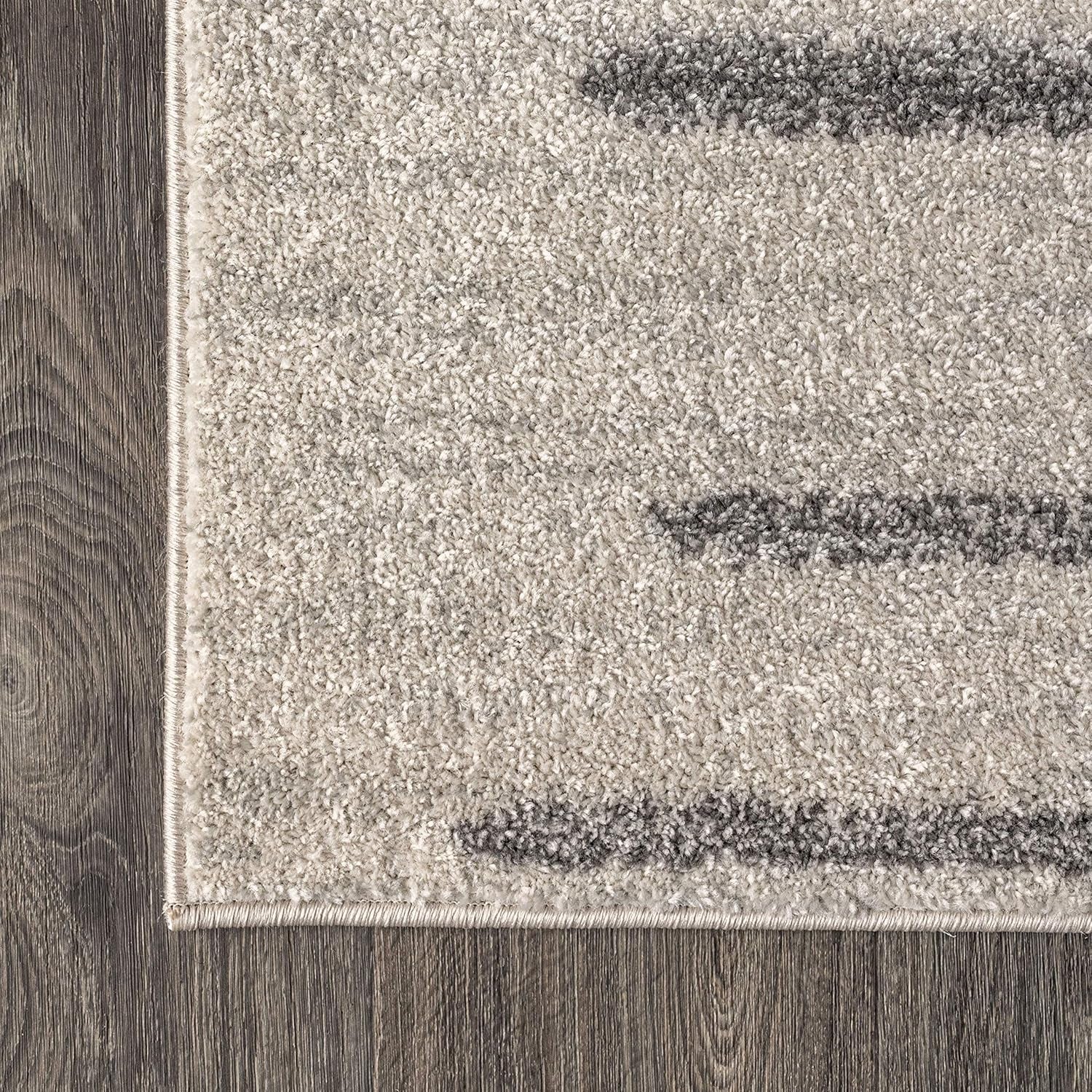 Aya Berber Stripe Geometric Cream/Gray Indoor Area Rug, 8X10, Contemporary, Modern, Easy-Cleaning for Living Room, Bedroom, Kitchen, Pet Friendly, Non-Shedding (MOH205A-8)