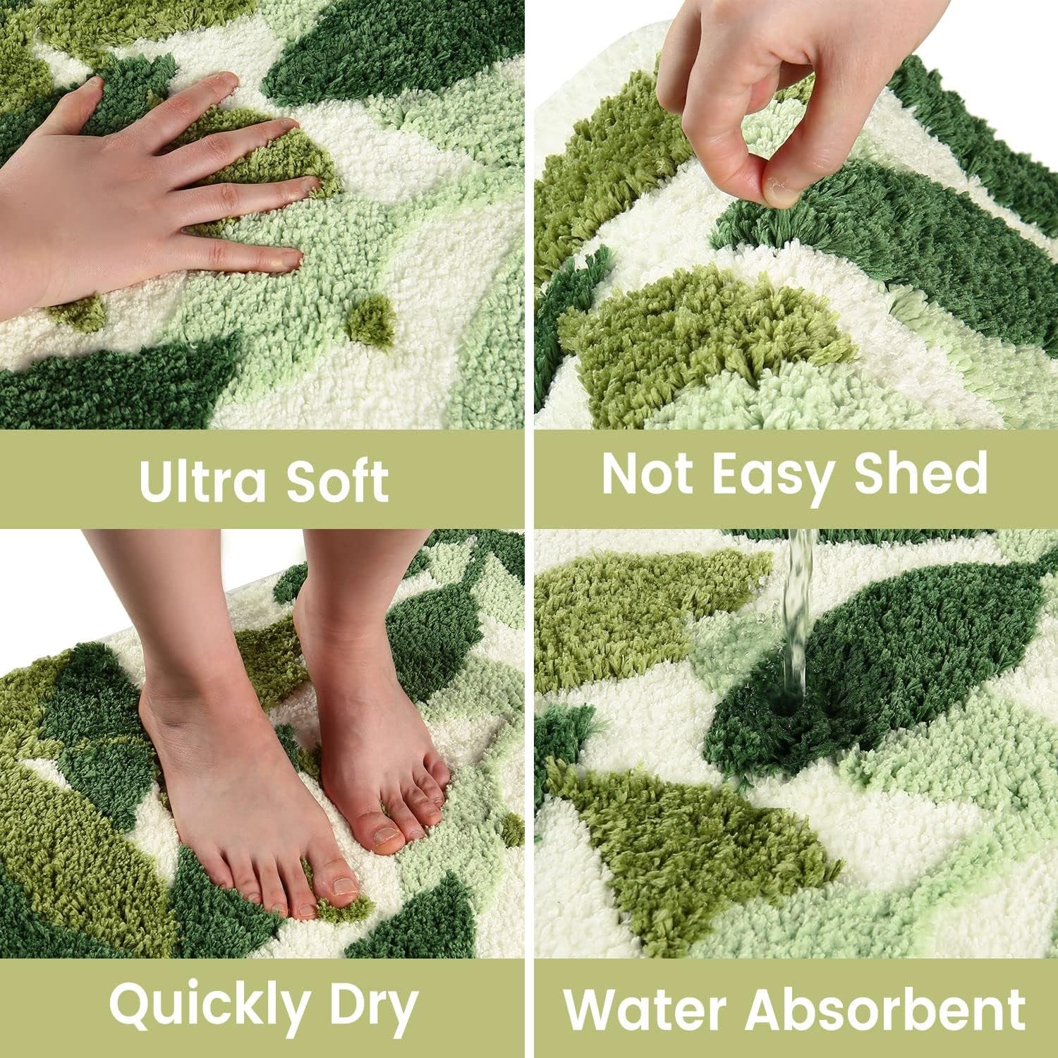 Bathroom Rugs 24X16In Blue Leaves Bath Mat for Bathroom Non Slip Machine Washable Soft Microfiber Absorbent Cute Bath Rug Plush for Tub Shower Sink Fluffy Home Decor Accessories