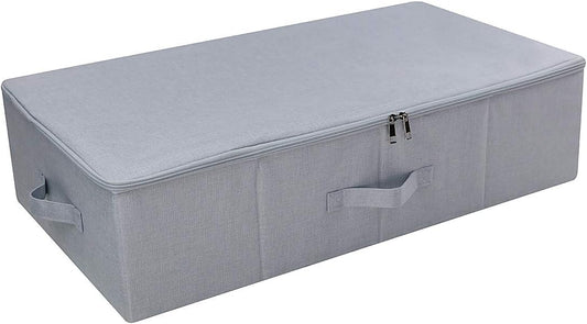 Under Bed Storage Bins with Lids for Shoes Clothing Organizer, Good for Bedroom Wardrobe, Closet, Sturdy Plastic Boards & Polyester Blend Fabric, Light Gray