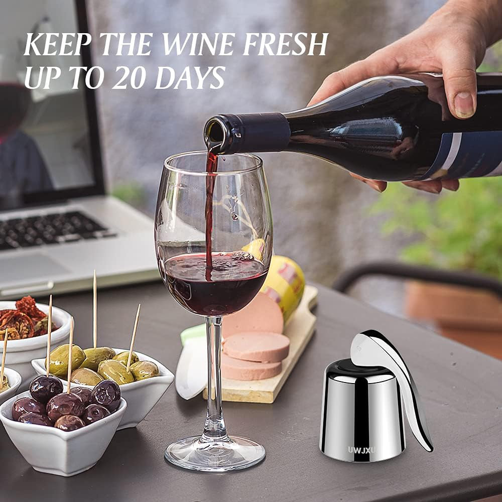Wine Saver Bottle Stopper Stainless Steel Wine Bottle Plug with Silicone, Expanding Beverage Bottle Stopper, Reusable Wine Saver, Bottle Sealer Keeps Wine Fresh (Silver, 4)
