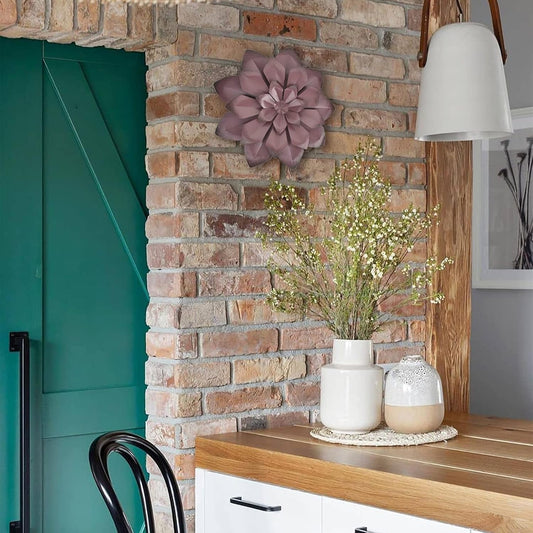 Brown Metal Flower Wall Art Decor Hanging for Indoor Outdoor Home Bathroom Kitchen Dining Room Bedroom Living Room Office or Wall Sculptures 12 Inch