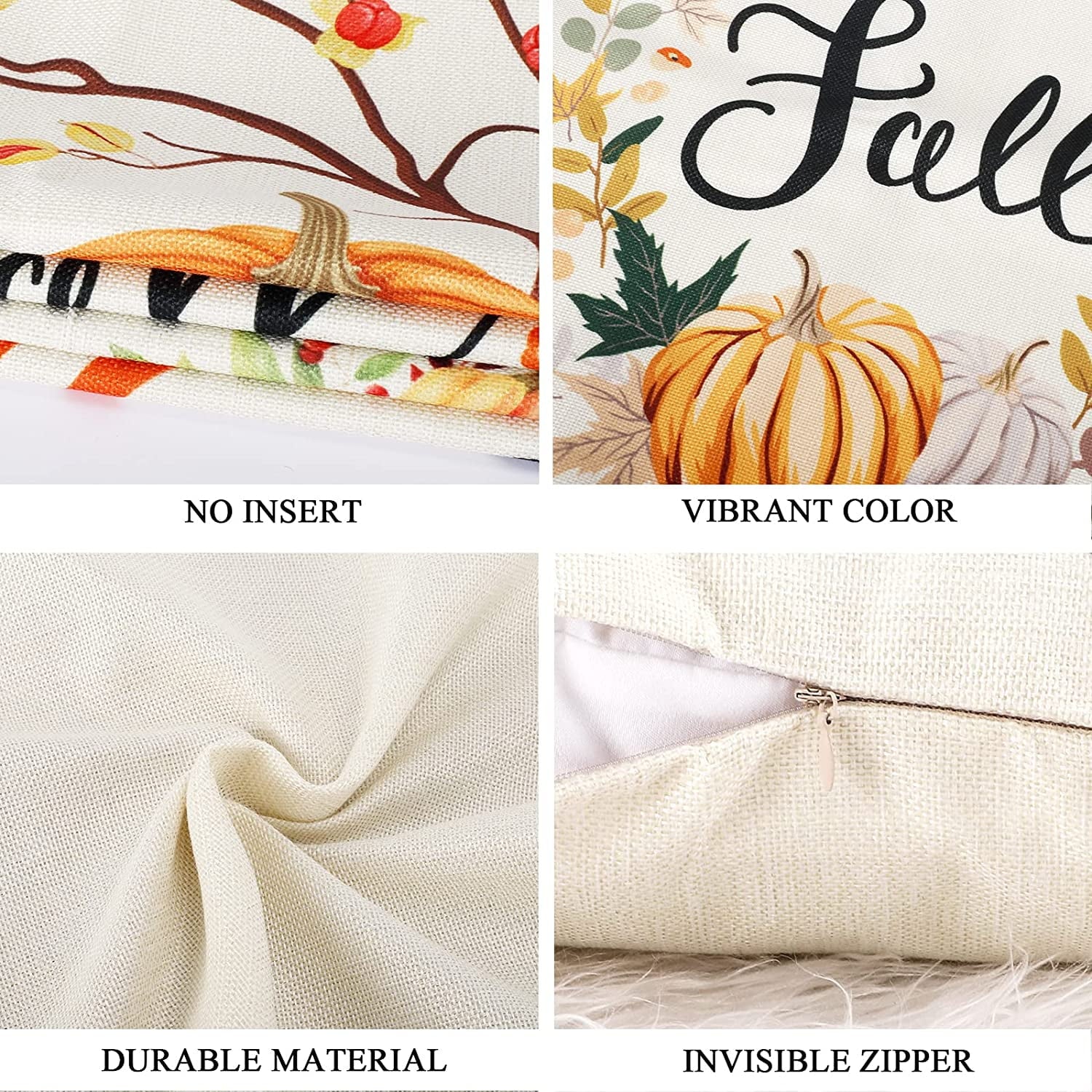 Fall Pillow Covers 18×18 Inch Set of 4 Autumn Pumpkin Pillow Covers Holiday Rustic Linen Pillow Case for Sofa Couch Farmhouse Thanksgiving Fall Decorations Throw Pillow Covers