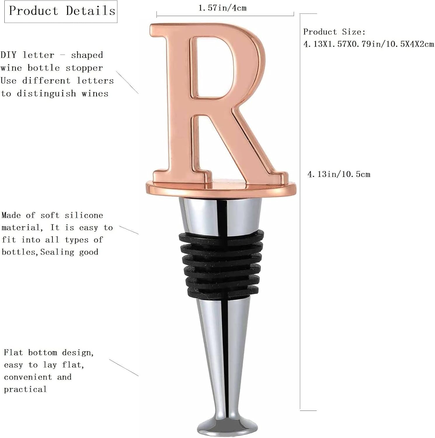 Wine Stoppers,Reusable Wine Bottle Stoppers,Rose Gold Plating, Letter Wine Stopper Perfect Wine Gift, Wide Used in Christmas,Kitchen Decor, Bar, Wedding Party, Letter(A to Z) (Rose Gold-Letters R)