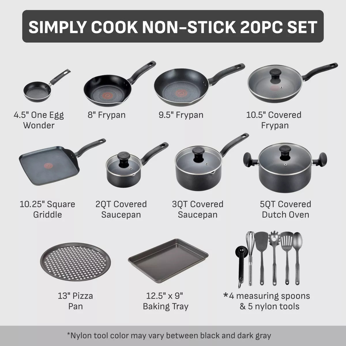 T-Fal 20Pc Simply Cook Nonstick Cookware Set