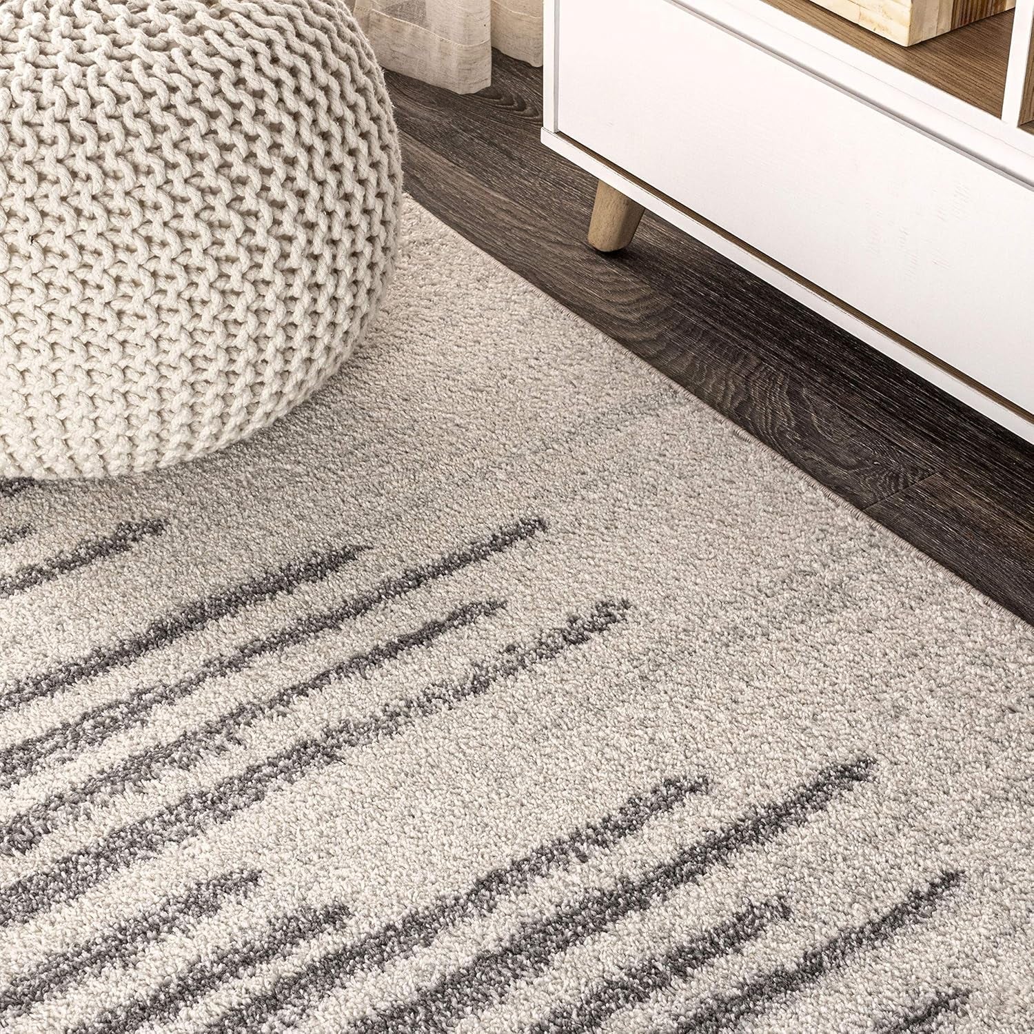 Aya Berber Stripe Geometric Cream/Gray Indoor Area Rug, 8X10, Contemporary, Modern, Easy-Cleaning for Living Room, Bedroom, Kitchen, Pet Friendly, Non-Shedding (MOH205A-8)