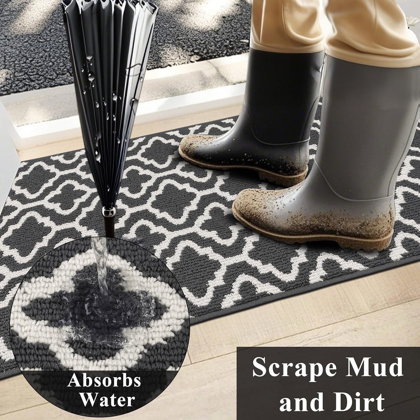 32"X48" Front Door Mat, Indoor Door Rug, Non Slip Absorbent Dirts Trapper Doormat Entrance Area Rug, Indoor Outdoor Welcome Mats