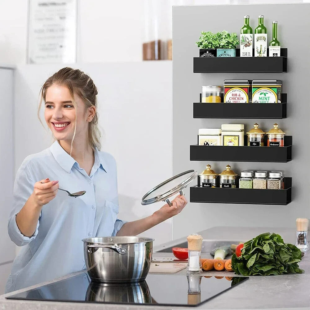 2 Magnetic Fridge Storage Shelf Spice Rack Space Saving for Side of Refrigerator