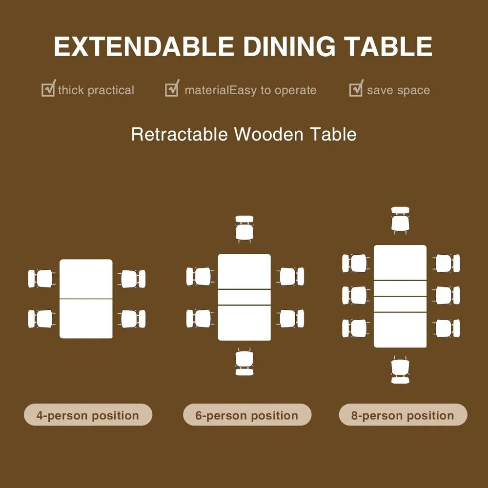Extendable Dining Table for 6 8 10, 55'' to 78" Expandable Dining Room Table Modern Large Transformer Rectangle Dining Room Tab