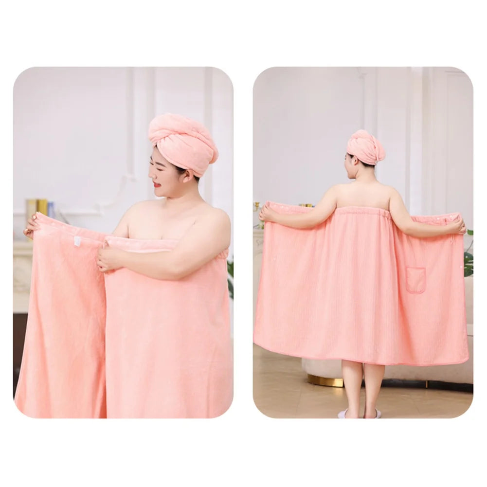 Bath Towel Wrap Women plus Size - Adjustable Soft Microfiber Shower after Body Wraps with Hair Drying Towel Absorbent & Quick Drying for Gym Shower, Beach, Spa, Sauna