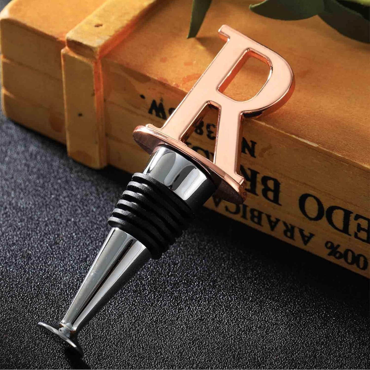 Wine Stoppers,Reusable Wine Bottle Stoppers,Rose Gold Plating, Letter Wine Stopper Perfect Wine Gift, Wide Used in Christmas,Kitchen Decor, Bar, Wedding Party, Letter(A to Z) (Rose Gold-Letters R)