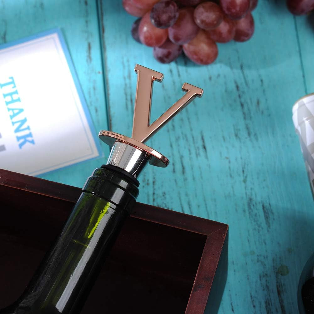 Prosecco Stopper, Rose Gold Initial Wine Stopper, Personalised Champagne Gift, Funny Kitchen Decor, Letter V