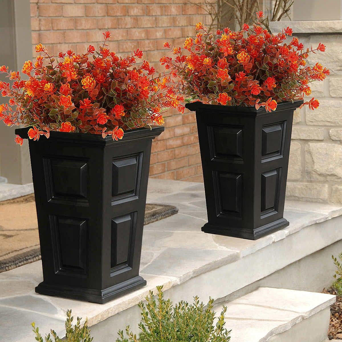 8 Bundles Artificial Fall Flowers No Fade Faux Autumn Plants, Fake Indoor Outdoor Greenery Decorations for Thanksgiving Christmas Wedding Party Home Garden Fireplace Décor (Green Orange)