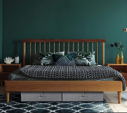 Under Bed Storage Bins with Lids for Shoes Clothing Organizer, Good for Bedroom Wardrobe, Closet, Sturdy Plastic Boards & Polyester Blend Fabric, Light Gray