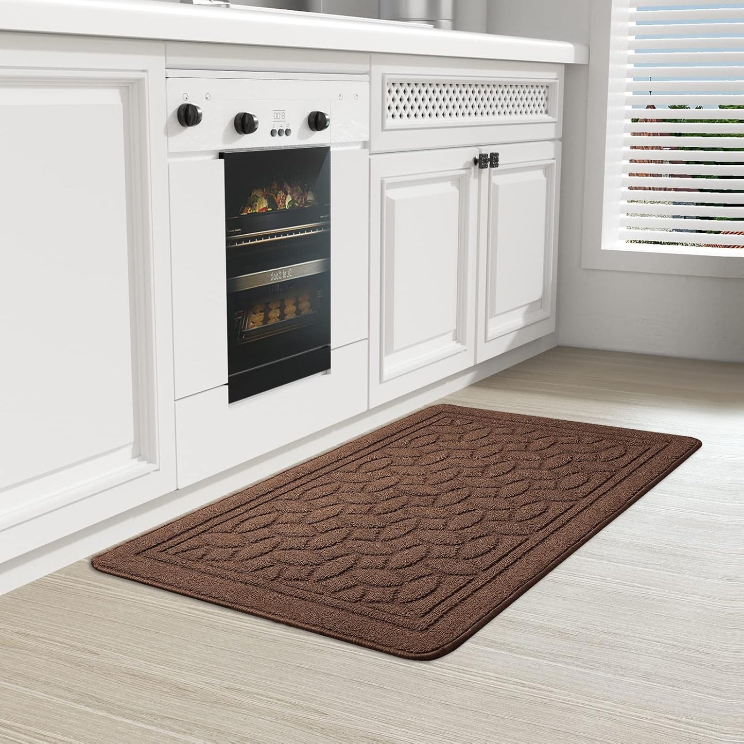 Kitchen Rugs, Non Skid Kitchen Runner Rug Machine Washable Kitchen Floor Mat, Easy to Clean Kitchen Rugs and Mats, 18"X29", Brown