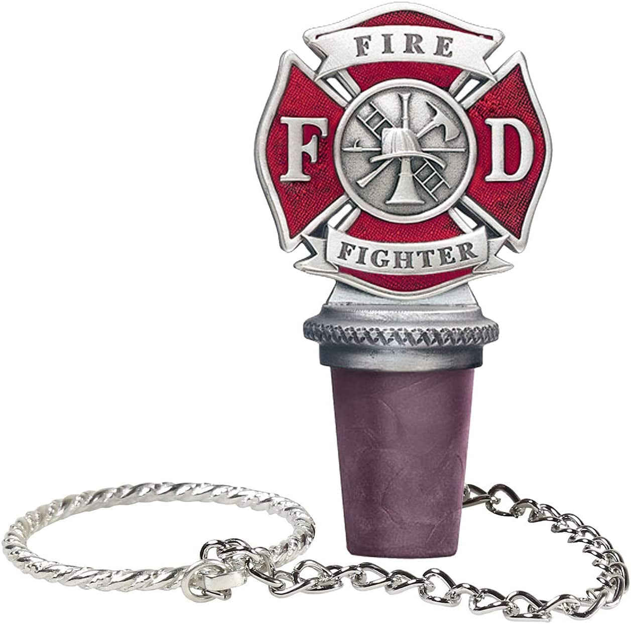 Firefighter Wine Bottle Stopper, Red | Bottle Topper for Wine, Liquor | Expertly Crafted Pewter Reusable Wine Cork