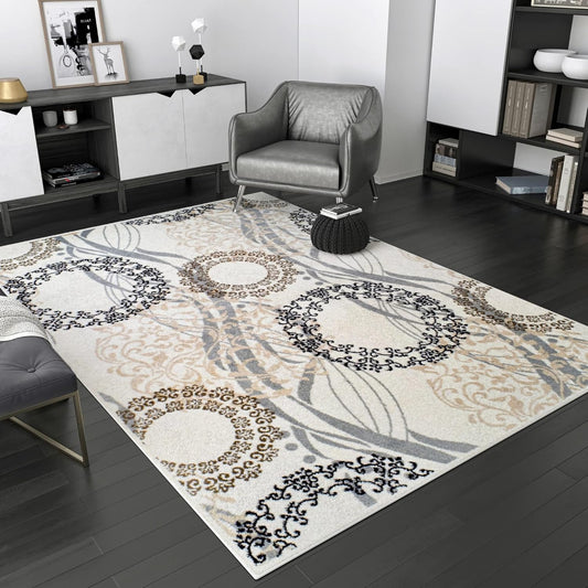 Modern Boho Vintage Area Rug Indoor Outdoor Rug for Dining Room, Bathroom and Bedroom Traditional Area Rug Super Soft Shaggy Rugs Ivory - 4X6