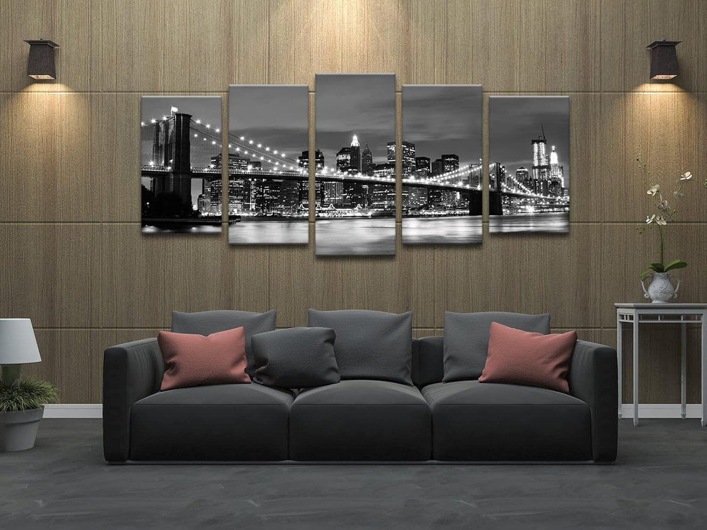 Large Brooklyn Bridge Night View Modern Giclee Canvas Prints Artwork Landscape Pictures to Photo Paintings on Stretched and Framed Canvas Wall Art for Home Decorations