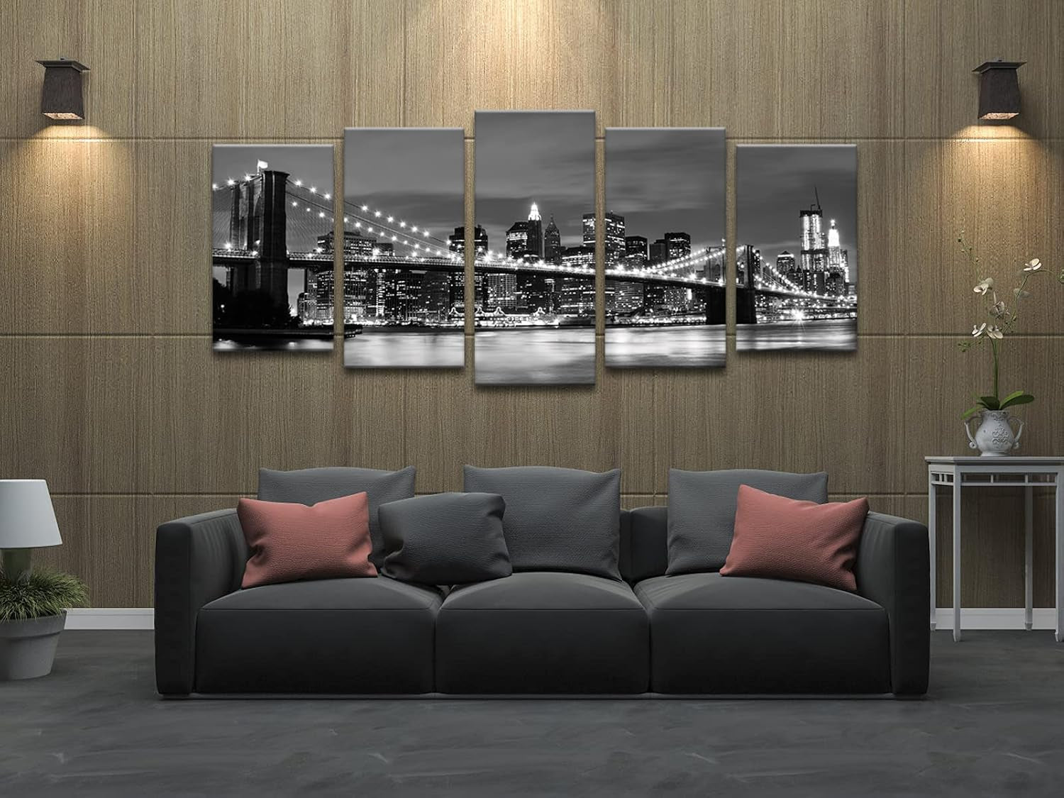 Large Brooklyn Bridge Night View Modern Giclee Canvas Prints Artwork Landscape Pictures to Photo Paintings on Stretched and Framed Canvas Wall Art for Home Decorations